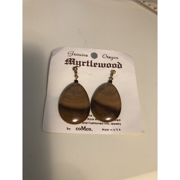 Vintage Unworn Authentic Oregon Myrtlewood  & Gold-Tone Dangle Earrings NICE - Picture 4 of 4